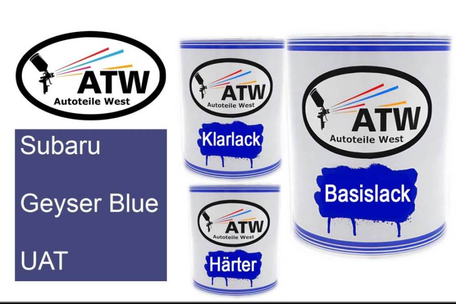 Subaru, Geyser Blue, UAT: 1L Lackdose + 1L Klarlack + 500ml Härter - Set, von ATW Autoteile West.